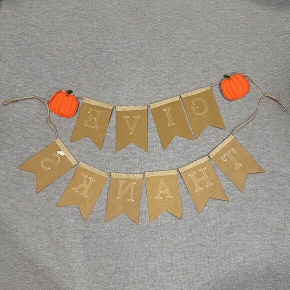 Rustic Give Thanks Burlap Banner Thanksgiving Seasonal Decor Mantel Hobby Lobby - Picture 2 of 11